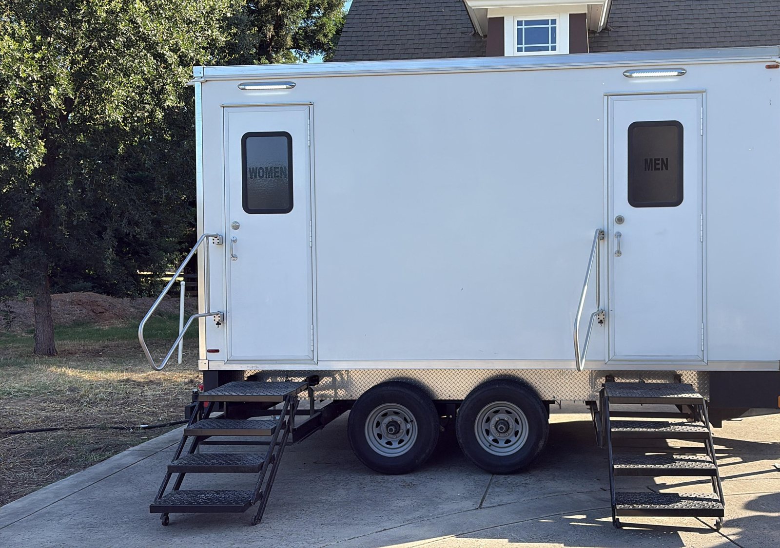 The 5-Station Restroom Trailer, available for rent across Texas