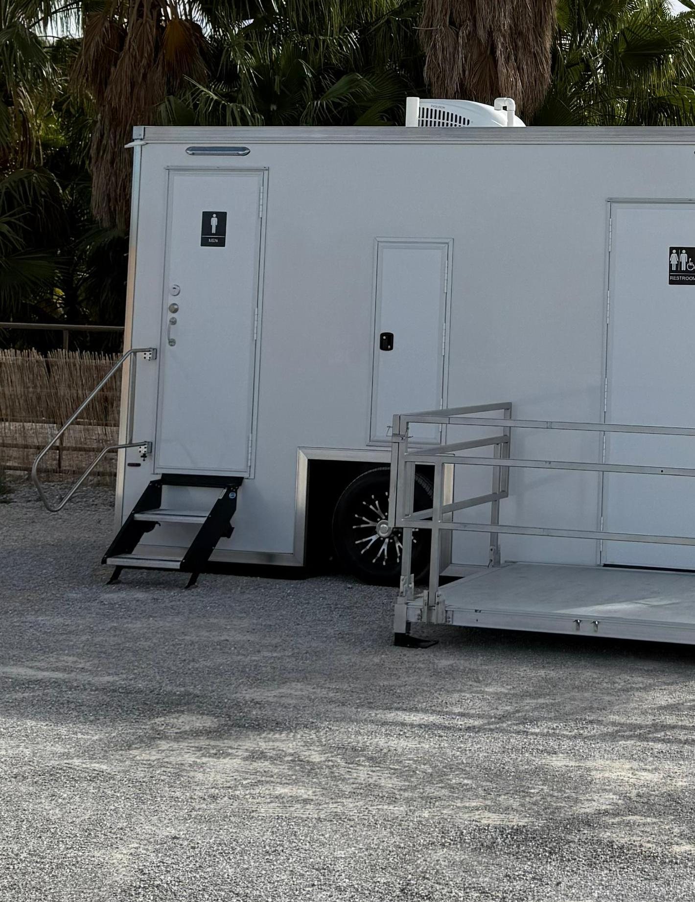 The ADA + 2 Restroom Trailer, available for rent across Texas